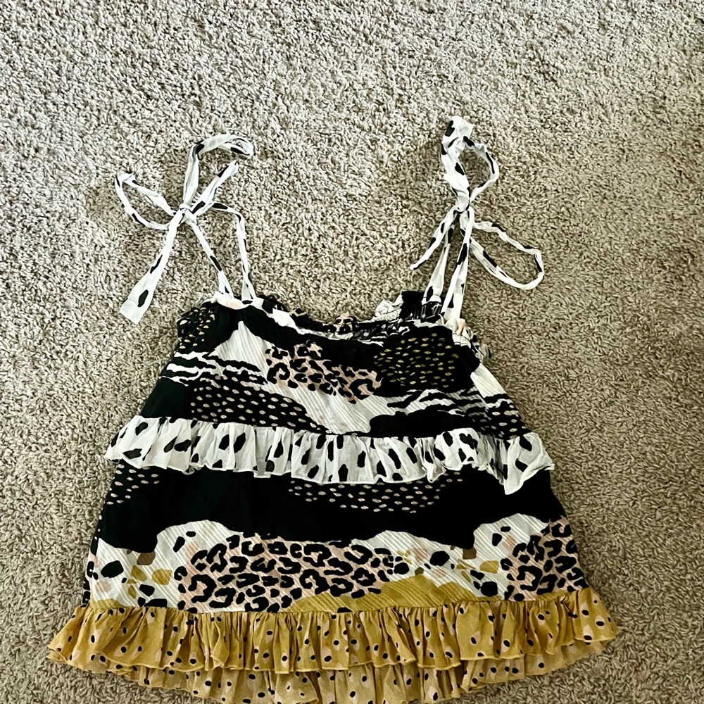 Anthropologie Conditions Apply Ruffled Neutral Motif Leopard Tank Top - Picture 2 of 7